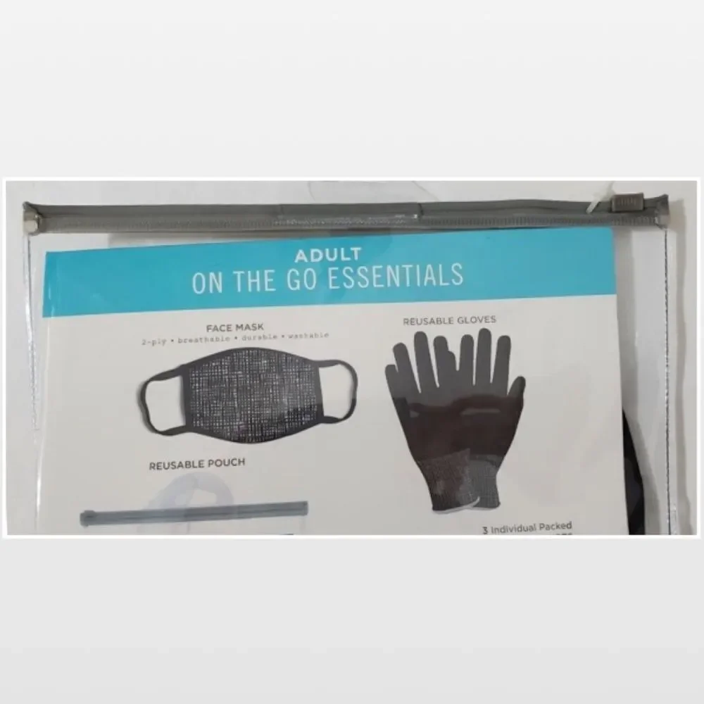 New ABG Accessories Mask Gloves Wipes Adult Travel Kit Grey White 8 Piece NWT
